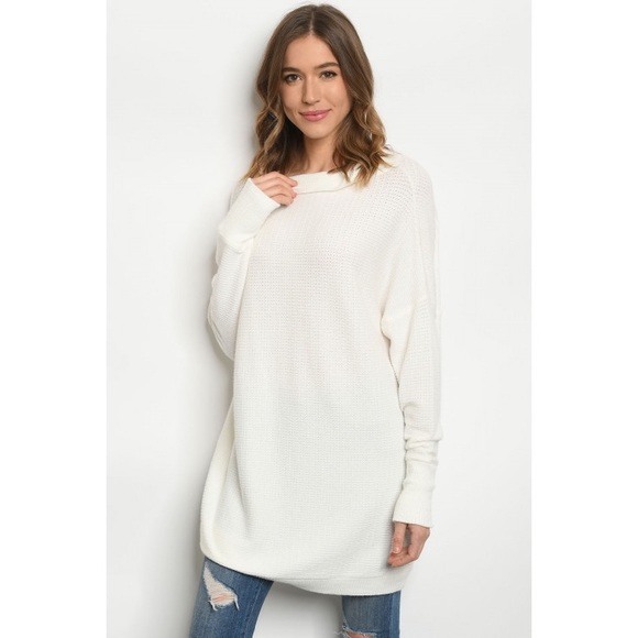 Sweaters - Oversized Knit Long Ivory Sweater